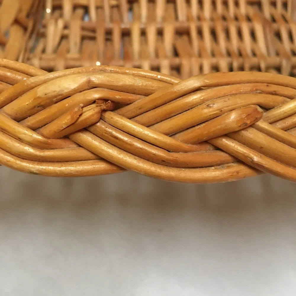 Woven Wicker Basket Home Decor Honey Brown Braided Rim Cottagecore Farmhouse